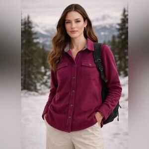 L.L. Bean Burgundy Button-Up Polartec Shirt XL Cold Weather Outdoor Adventure